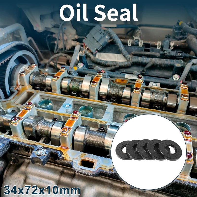 TUCKBOLD Universal Oil Seal TC Double Lip W Steel Spring Seal Ring Rotary Shaft Seal 34x72x10mm High Pressure NBR Rubber Black 5 Pcs - Image 2